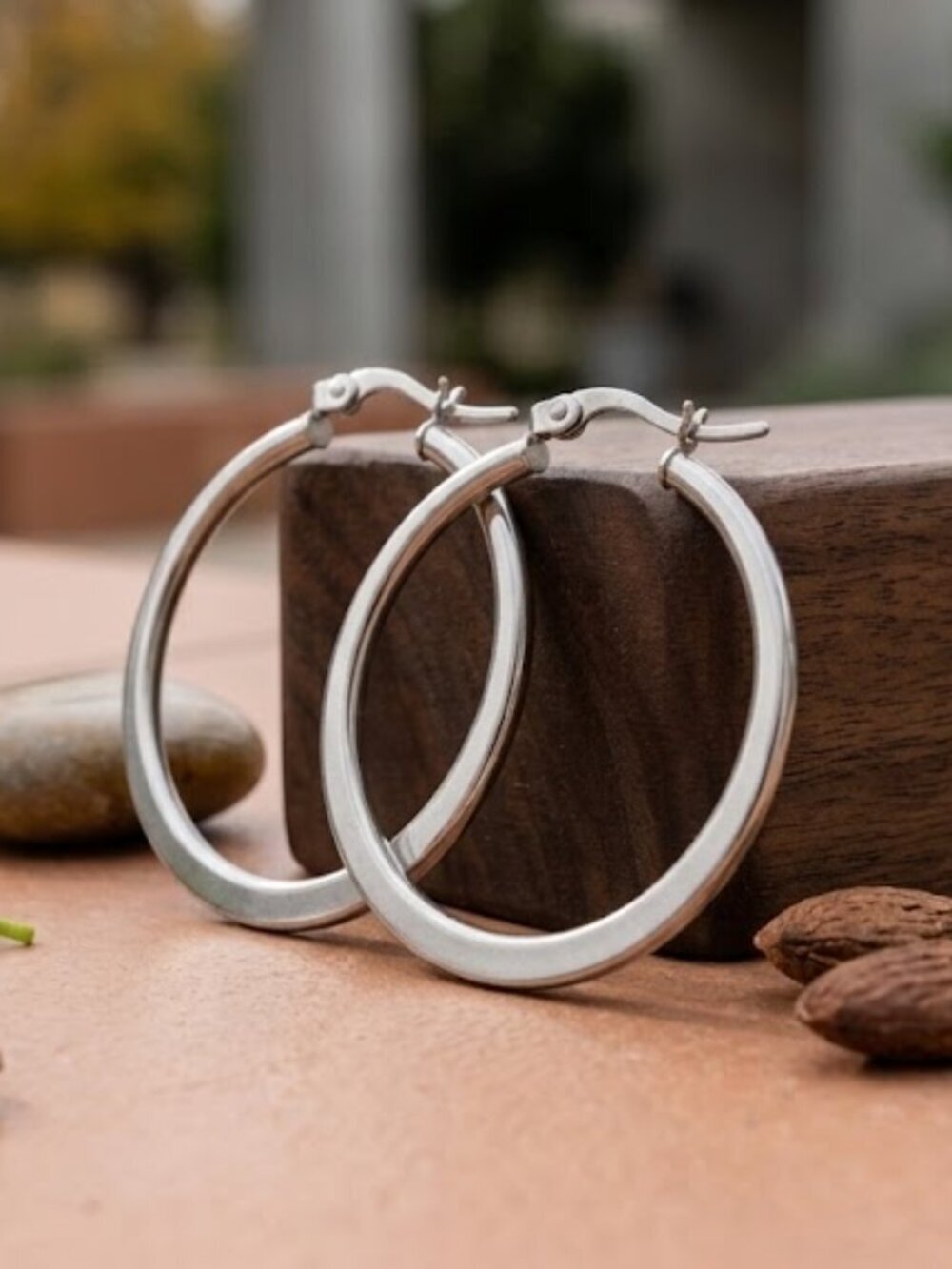 Stainless Steel Hoop Earrings 316L Clean Girl Minimalist Silver Tone 1.2"